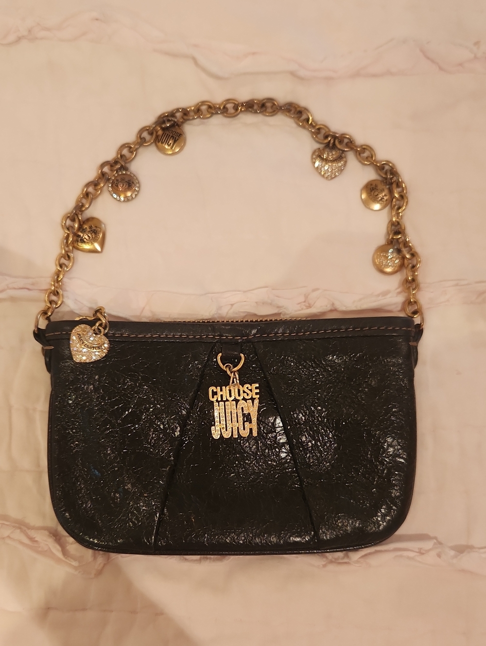 Y2k Juicy Couture Black Mini Bag with Gold Charm Chain